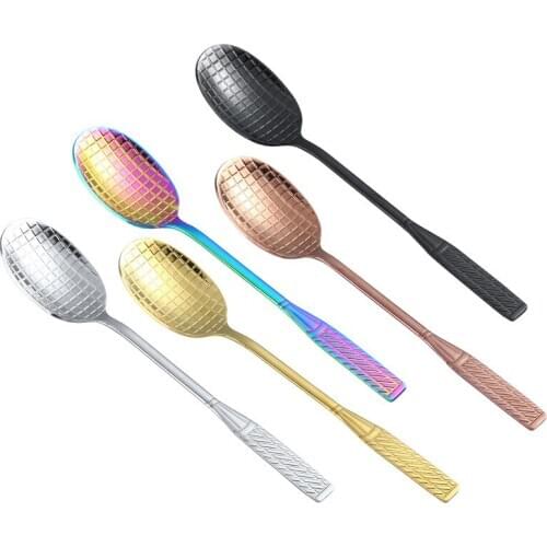 5pcs/set 304 Stainless Steel Spoon Titanium Plated Creative Tennis Racket Ice Cream Spoon Coffee Spoon Multi-color Dessert Spoon