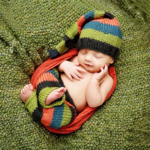 Baby fotografie props striped crochet outfits newborn photography accessories toddler beanie baby photo props shoot fant clothes