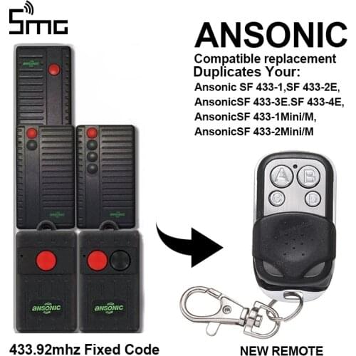 ANSONIC SF 433.92MHz Fixed Code Transmitter Garage Door Remote Control Opener Keychain Replacement