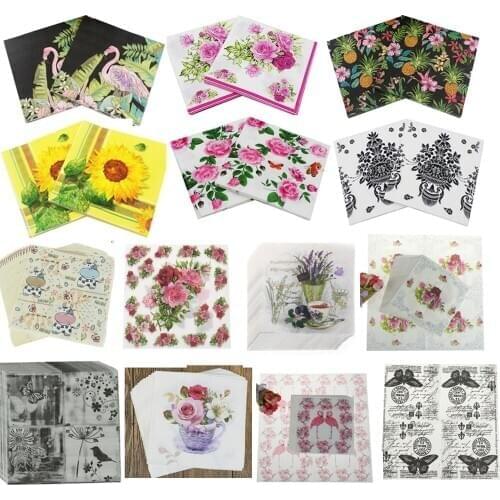6/20PCS/pack Bloosm Rose Floral Flower Flamingo Theme Paper Napkins Tissue Napkins Decoupage Decoration Festive Party Supplies