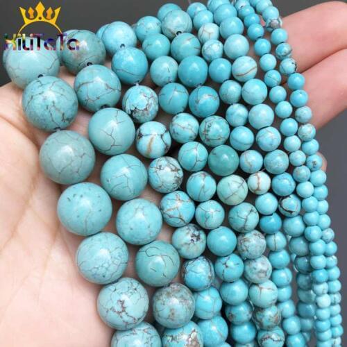 Natural Stone Beads Round Turquoises Loose Beads For Jewelry Making DIY Bracelet Necklace Accessories 4/6/8/10/12mm 15''/Strands