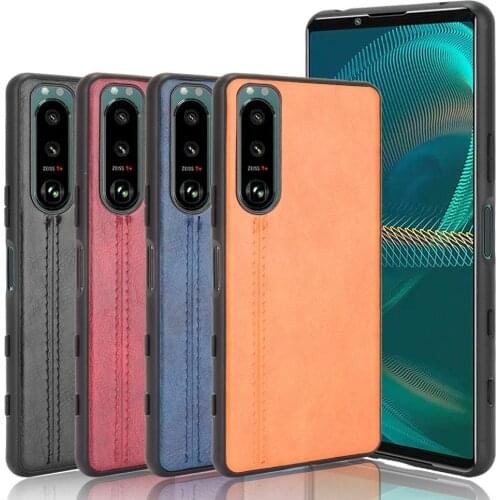 For Sony Xperia 5 III Case Luxury Calfskin PU Leather lines Back Cover Shockproof Case For Sony Xperia 5 III 5iii Phone Case