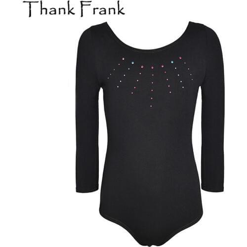 Kids Cotton Gymnastics Leotard Girls Rhinestone Long Sleeve Ballet Leotards Tolddler Children Classical Skate Dancewear TF1013