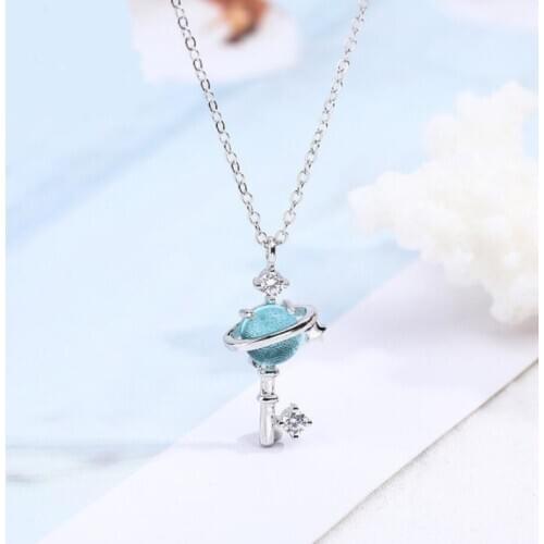 Blue Planet 925 Starry Sky Fresh Sterling Silver Clavicle Chain Personality Trendy Female Necklace SNE225