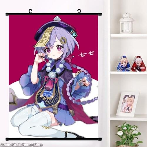 Hot Anime Game Genshin Impact Qiqi Lovely Girl Cosplay Poster Wall Scroll Painting Mural Fashion Home Decor Collection Art