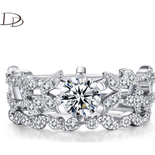 DODO Fashion Leaves Ring White Gold Color 6Mm AAA Zircon Gorgeous Set Rings For Women Wedding Banquet Jewelry Anel Mujer Ra090