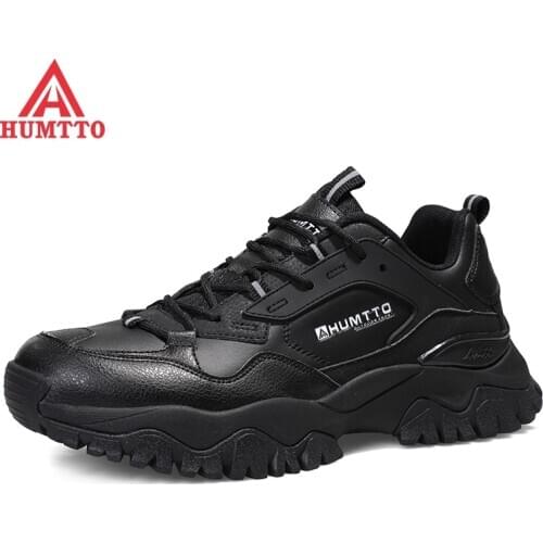 HUMTTO Fashion Leather Casual Men Shoes Winter Outdoor Breathable Lace-Up Sneakers Mens Flat Designer Black Whiter Sport Shoes