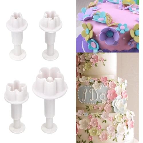 HILILFE Kitchen Accessories 4Pcs/set Cake Mold Fondant Plunger Cutters Flower Sets Cake Decorations DIY