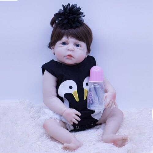 High quality 57cm Silicone Reborn Boneca Fashion blue eyes Baby Dolls For Princess girls Christmas gifts Bebes Reborn Dolls toy