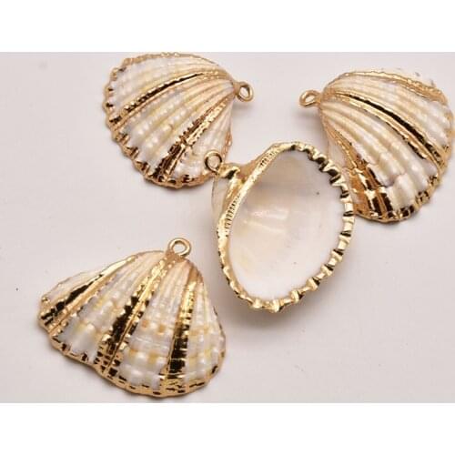 2 Pcs/Lot 28mm*20mm Natural Shell Shape Golden Edging Pendant For Making Diy Jewelry Shell Accessories Wholesale JA0345