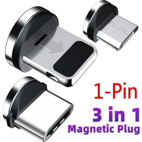 3 In 1 Magnetic USB Cable Plug Round Magnetic Charger Adapter Micro USB Type C Cable Lighting LED Phone Cable for Samsung Xiaomi