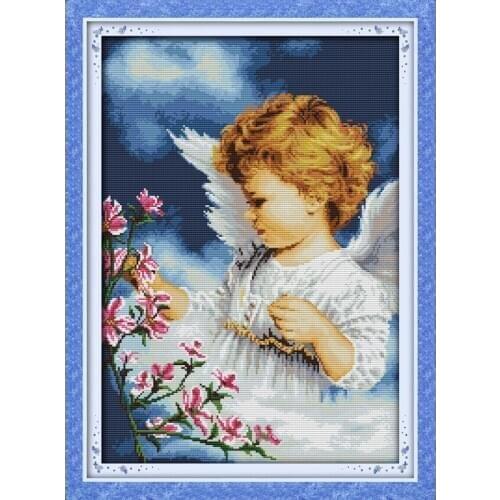 A Lovely Cherub Girl Cross stitch kits Sets Baby Cotton Print Paintings Embroidery DIY Handmade Needlework Home Decor Ricamo