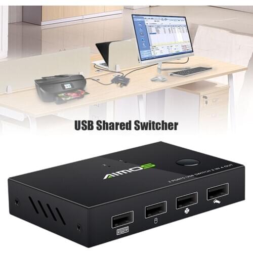 Multi-functional 2 in 4 out USB2.0 Peripheral Sharing Switch Durable Practical Classic 2 PCs Sharing 4 USB Devices