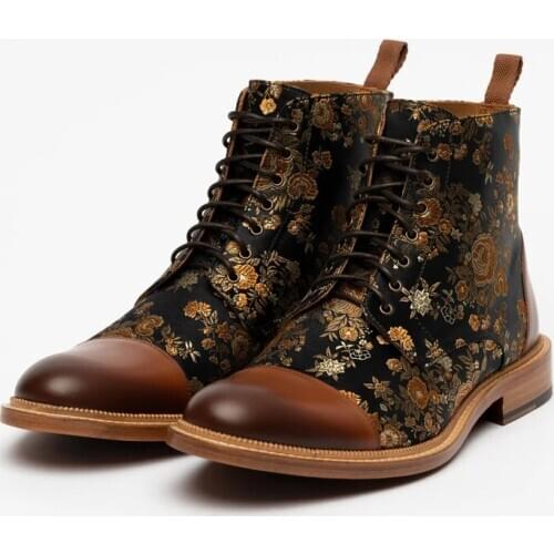Fashion Men Shoes Top Quality Vintage PU Leather Plaid Boots Lace Up Mens Boots Casual