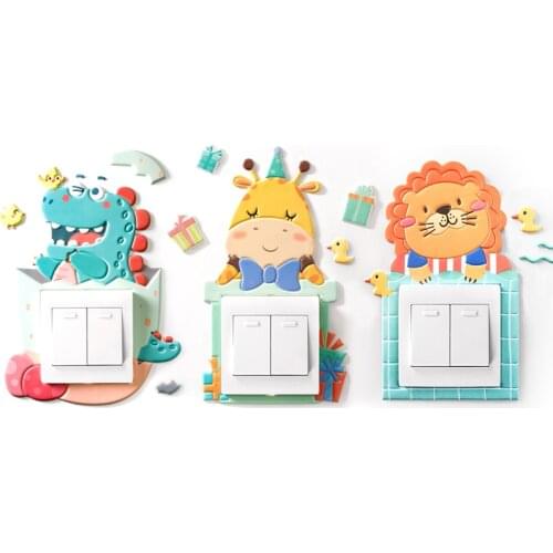 3D Cartoon Animal PU Material Switch Stickers with Self-adhesive Stickers Switch-Cover Luminous Wall Stickers Peel-Stick Decor