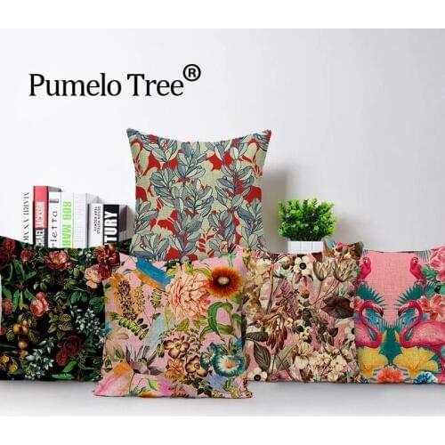 Flower Cushion Cover Vintage Decorative Cushion Covers Colorful Throw Pillows Custom Pillow Cases Linen Print Outdoor Cushions