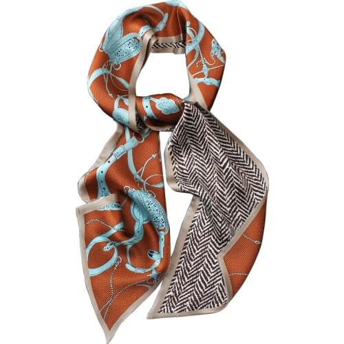 New Lines Chains Print Pure Silk Ribbon Neck Scarf Natural Skin Protect Accessory High Grade Lady Fashion Headband Turban KCJ62