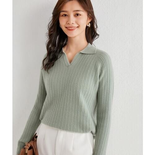 New Design Autumn And Winter Women Pure Wool Sweater Lapel Cashmere Pullover Slim Knitted Warm Polo Shirt Sweater Free Shipping