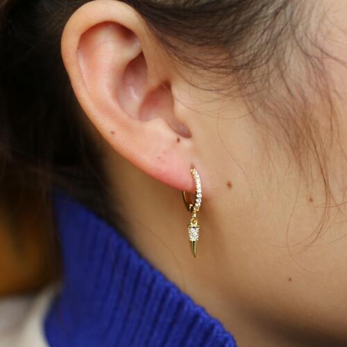 Charm earring for girl women cute lovely bar charms Gold filled cz round circle dangling earrings