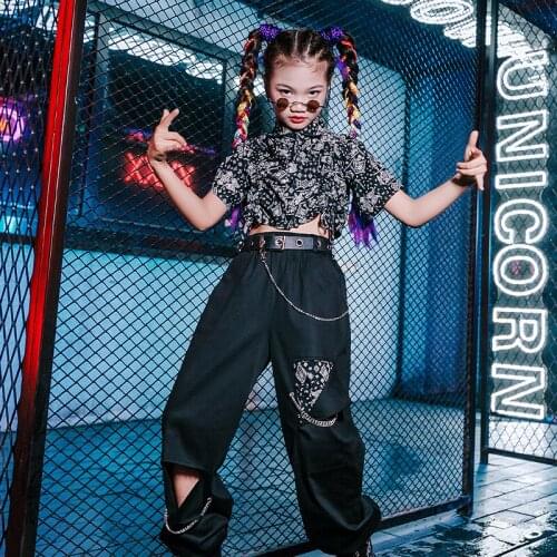 Hip Hop Clothes Black Girl Sets Jazz Dance Outfit Catwalk Show Costume Cheerleader Stage Costume Crop Tops Cargo Pants DL8267