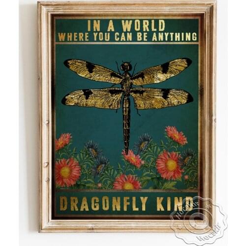 Dragonfly Kind Illustration Poster, Positive Energy Quotes Art Prints Wall Stickers, Simple Spiritual Meditation Room Home Decor