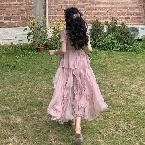 Dress Pink Puff Sleeve Female Girl Style First Love Small French Gentle Super Fairy Long Skirt