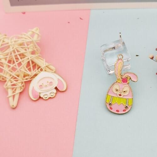 10pcs Kawaii Rabbits Alloy Enamel Charms Dangle Drop Oil Animal Hare Pendants Fit DIY Earring Bracelet Jewelry Accessories FX400
