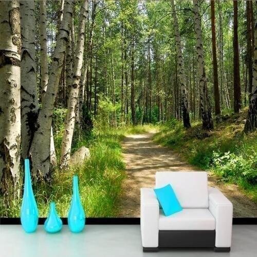 Custom Murals Wallpaper 3D Green Forest Birch Path Photo Wall Painting Living Room TV Sofa Background Wall Decor Papel De Parede