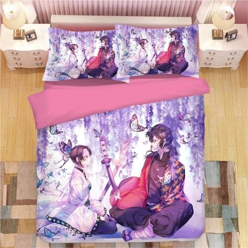 Kimetsu no Yaiba 3D Print Demon Slayer Bed Linen Cartoon Anime Duvet Covers Pillowcases Kids Anime Comforter Bedding Sets 03