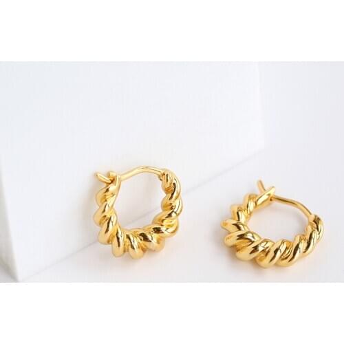 Unisex twist gold plated shiny earrings hoop