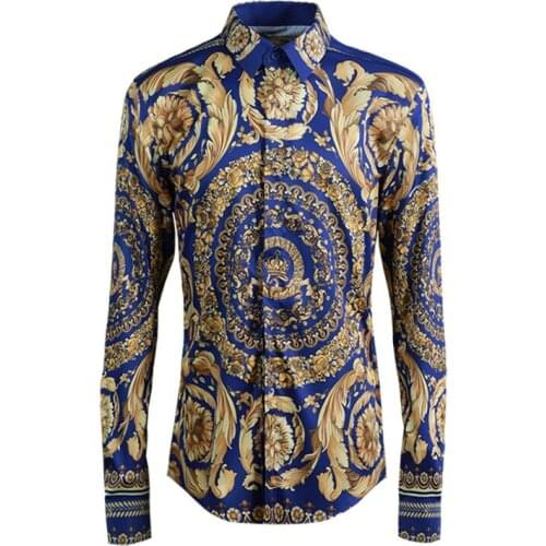 Allover Printed Luxury Men Shirt Fashion Personality Printing Mens Dress Shirts Long Sleeve Mens Shirts Casual Slim Fit