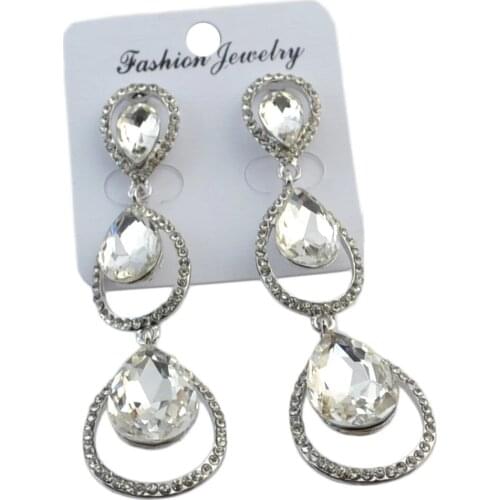 New Luxury Crystal Plated Bridal Earrings Imitation Gemstone Jewelry Long Earrings for Women