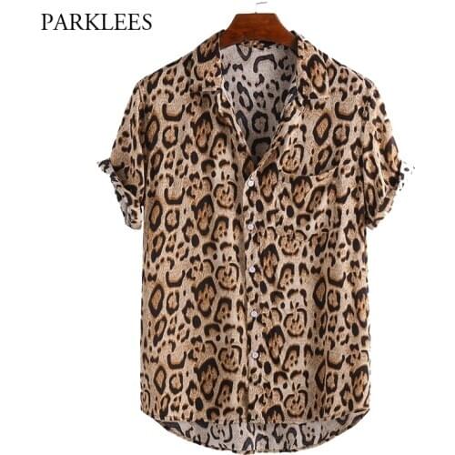 Leopard Shirts Men Casual Short Sleeve Mens Shirt Summer Beach Holiday Casual Camisas Oversized Comfortable Chemise Homme