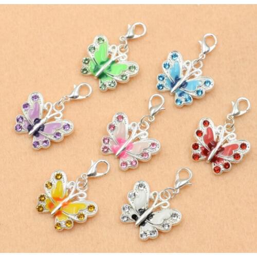 Mixed Silver Plated Enamel Crystal Butterfly Charm Bracelet Lobster Clasp Jewelry Diy Jewelry Making Findings 36x21mm