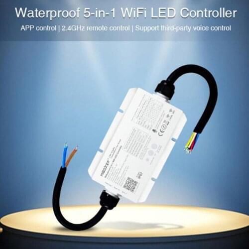 MiBoxer WL5-WP Waterproof 5 in 1 2.4G WiFi LED Controller DC12-36V Max 20A For Single Color Dual White RGB RGBW RGB+CCT Strip