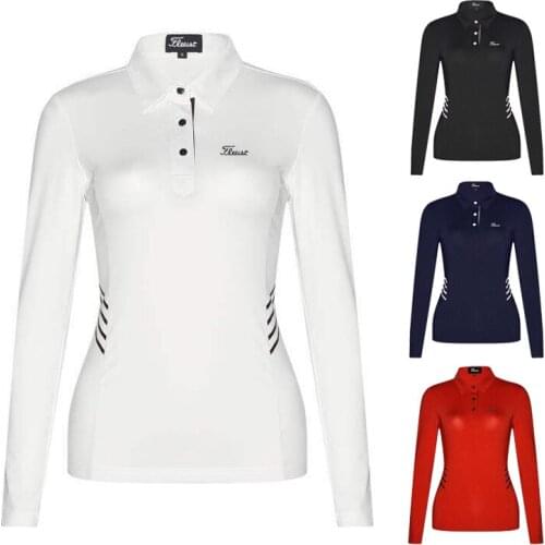 Womens Golf T-shirt Summer Fashion Sports Long Sleeve Shirt Quick Dry Breathable Polo Shirt for Ladies