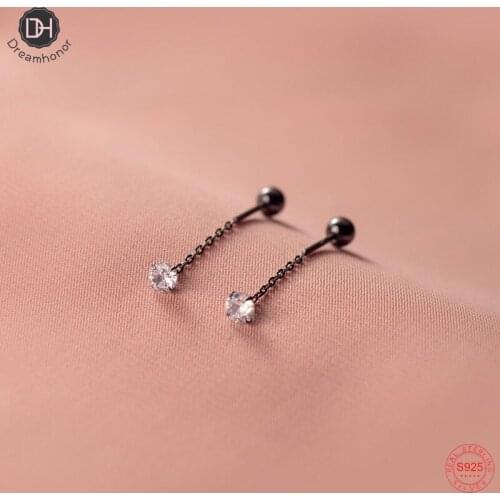 Dreamhonor 100% 925 Sterling Silver Summer Women Jewelry Black Ear Line Zircon Stud Earrings Brincos For Girl Gifts