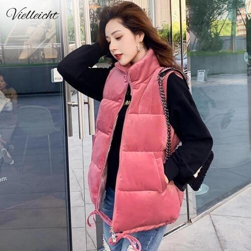 Vielleicht Sleeveless Women Vest Jacket Winter Short Velvet Down Vest Female Stand Collar Vest Women Windproof Warm Waistcoat