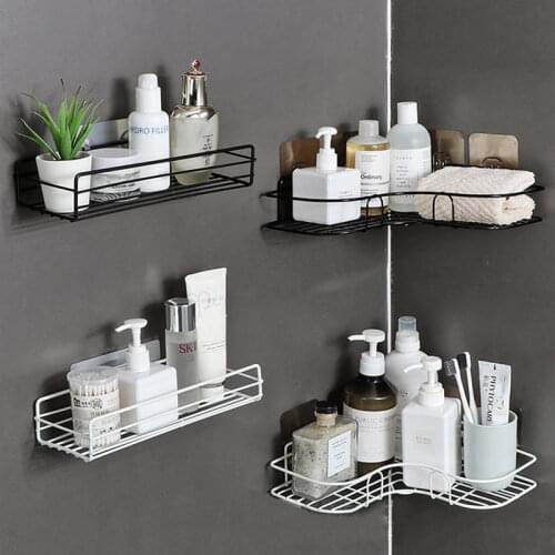 1/2 pcs Iron Bathroom Shelves Shower Wall Mount No Drilling Shampoo Storage Holder Rack Kitchen Bathroom Corner Storage Shelf