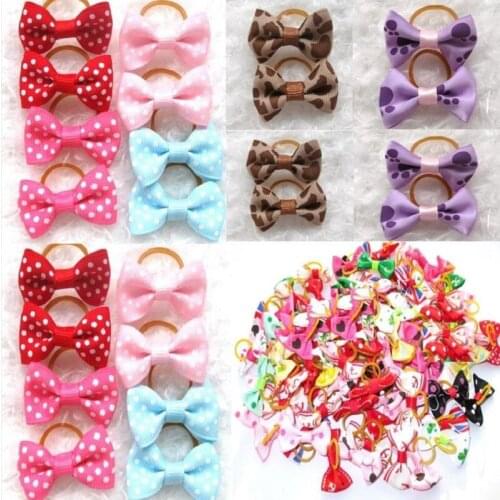 100pcs/lot Big sale Handmade Pet Dog flower Grooming Hair Bow with Elastic Rubber Band Y159