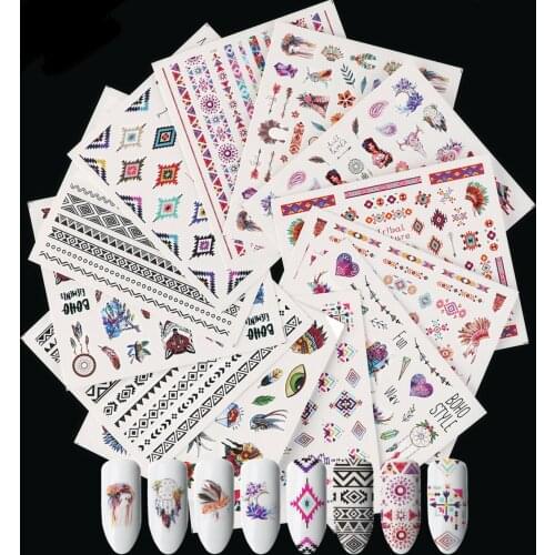 12Sheet Bohemia Nail Decals Nail Polish Equipment Nails Art Accessories Decorative Stickers Watermark Water Transfer Sticker