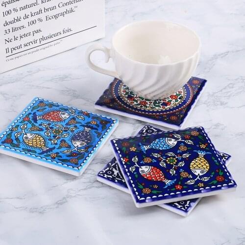4Pcs Portugal Series Craft Painting Insulated Cork Ceramic Coasters Dual-Purpose Pot Mats Coasters Home Decoration Souvenirs