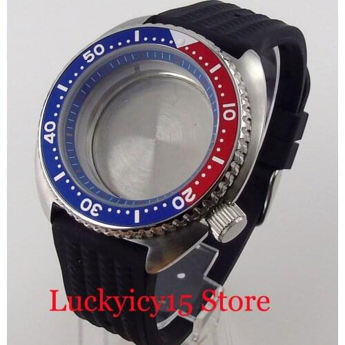 45mm 5ATM Waterproof Automatic Watch Case fit NH35A NH36A Scredown Croan Flat Sapphire Crystal Rubber Band Blue Insert