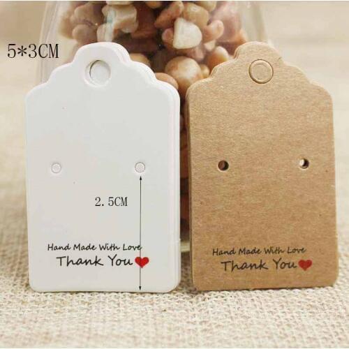 5*3cm kraft/white DIY handmade with love jewelry dispaly & package hanging card cute stud earring tag card 100pcs per lot