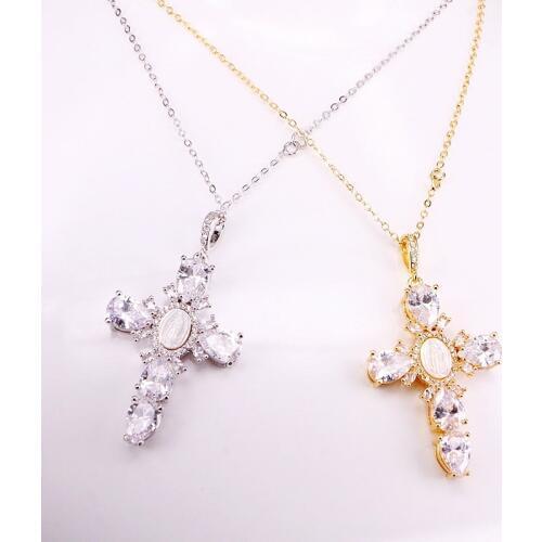 6PCS, Fashion Jewelry Link Chain Necklace Gold / Silver color Electroplated Jesus Shell Cross Pendant Necklaces