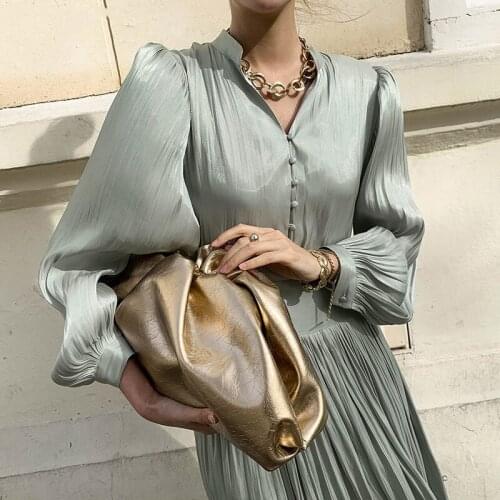 One Piece Women Dress Stylish V-neck Single-breasted Elegant Slim Waist Lace-up Female Mid-length A-line Dress Vestidos 2021