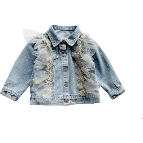 Childrens Korean style denim autumn clothes new girl foreign style jacket baby fashion outer splicing top