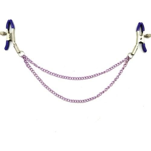 Purple Nipple Clamps With Double Chains BDSM Bondage Exotic Accessories Sex Toys for Women Clitoris Clamps Labia Breast Clip