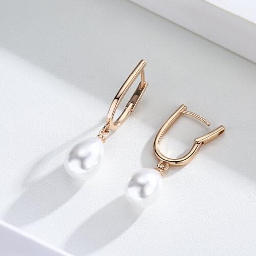 Gold Color U Circle Hoop Teardrop White Faux Pearl Drop Dangle Earrings For Women Pendientes Aros Korean Party Jewelry Bijoux