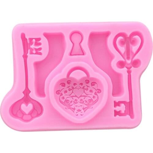 Hot Sale Love Heart Shape Lock Key Silicone Fondant Chocolate Cake Mould DIY Relief Cake Tools Decoration Candy Gumpaste Mould
